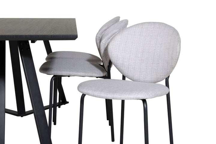 Venture Home Marina Dining Table - Black top / Black Legs +Vault Dining Chair - Black Legs - Grey Fabric_6