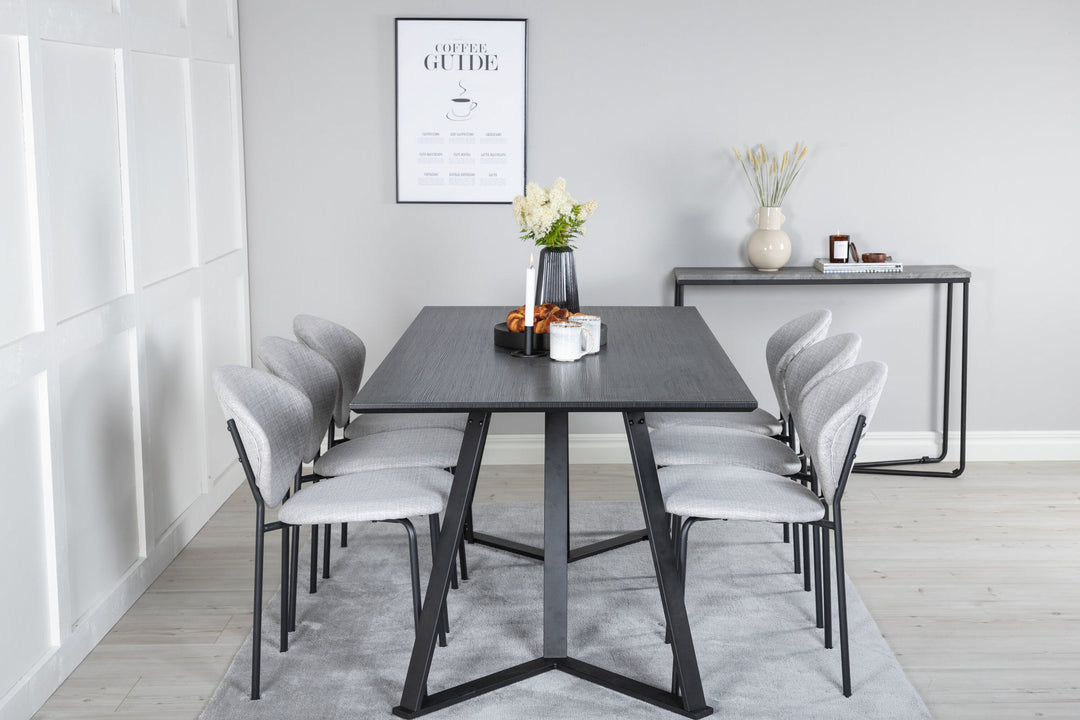 Venture Home Marina Dining Table - Black top / Black Legs +Vault Dining Chair - Black Legs - Grey Fabric_6