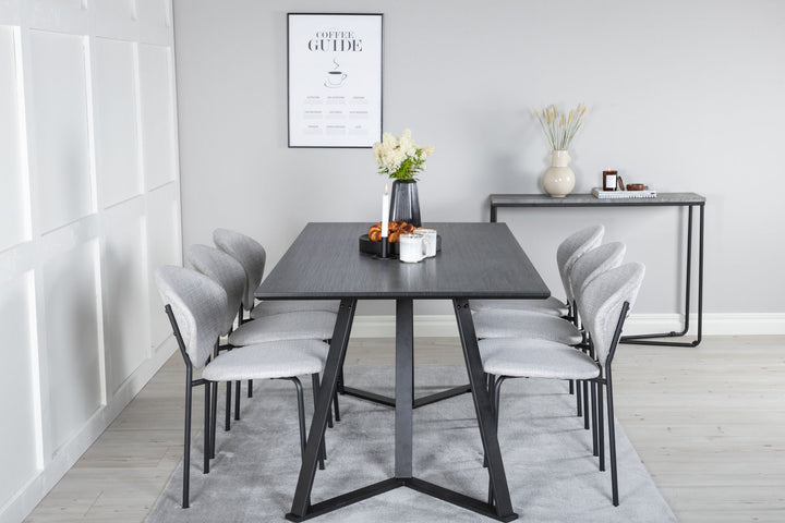 Venture Home Marina Dining Table - Black top / Black Legs +Vault Dining Chair - Black Legs - Grey Fabric_6