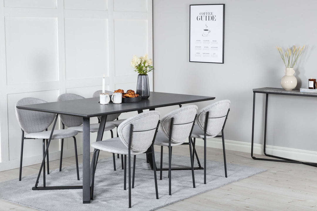 Venture Home Marina Dining Table - Black top / Black Legs +Vault Dining Chair - Black Legs - Grey Fabric_6