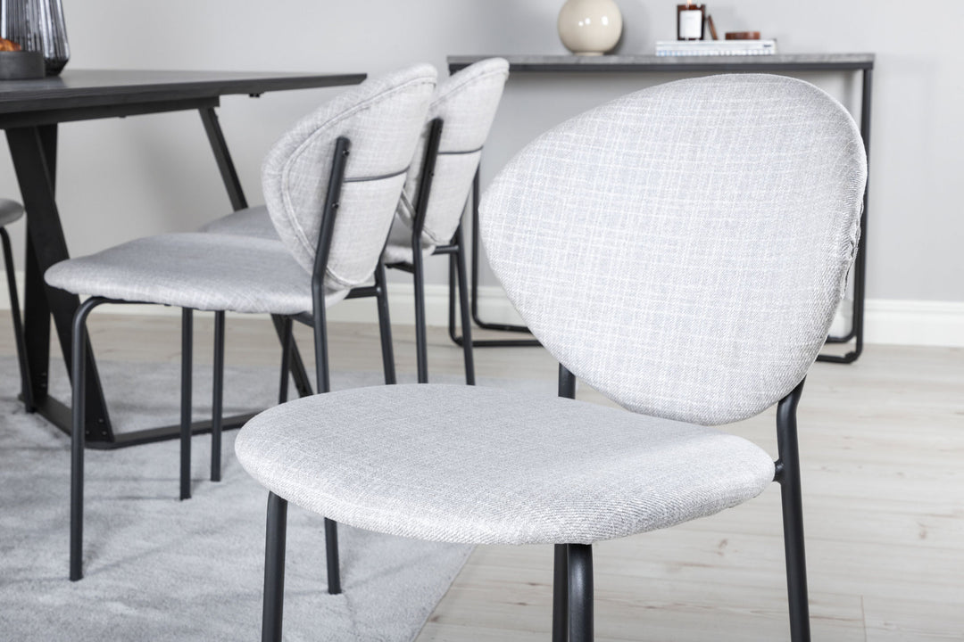 Venture Home Marina Dining Table - Black top / Black Legs +Vault Dining Chair - Black Legs - Grey Fabric_6