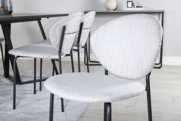 Venture Home Marina Dining Table - Black top / Black Legs +Vault Dining Chair - Black Legs - Grey Fabric_6