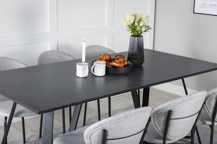 Venture Home Marina Dining Table - Black top / Black Legs +Vault Dining Chair - Black Legs - Grey Fabric_6