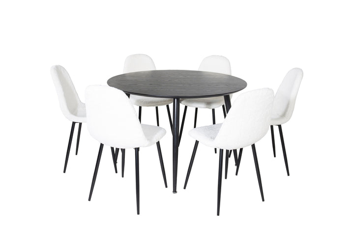 Venture Home Dipp Dining Table - 115cm - Black Veneer / All black legs +Polar Fluff Dining Chair - Black Legs - White Teddy _6