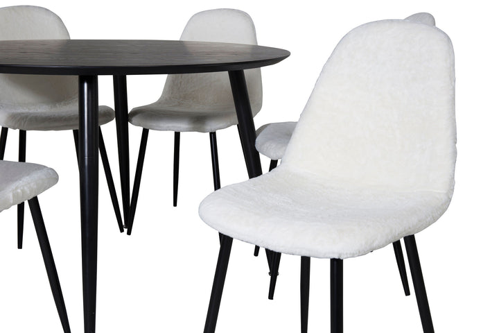 Venture Home Dipp Dining Table - 115cm - Black Veneer / All black legs +Polar Fluff Dining Chair - Black Legs - White Teddy _6