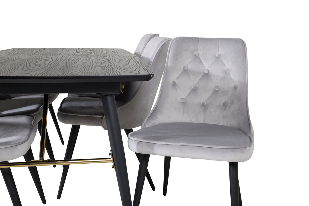 Venture Home Gold Extention table - 180/220*85*H76 Black Veneer - Black legs - Brass details+Velvet Deluxe Dining Chair - Light Grey / Black_6