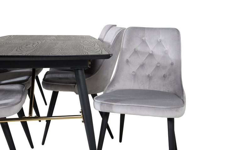 Venture Home Gold Extention table - 180/220*85*H76 Black Veneer - Black legs - Brass details+Velvet Deluxe Dining Chair - Light Grey / Black_6
