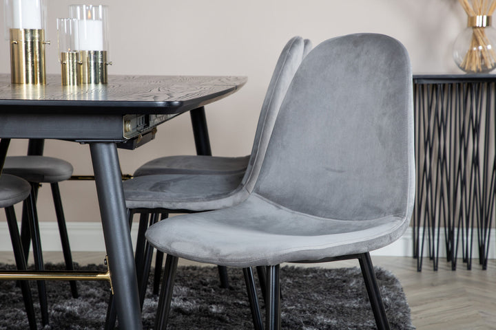 Venture Home Gold Extention table - 180/220*85*H76 Black Veneer - Black legs - Brass details+Polar Dining Chair - Black legs / Light Grey Velvet (ersätter 19902-885)_6