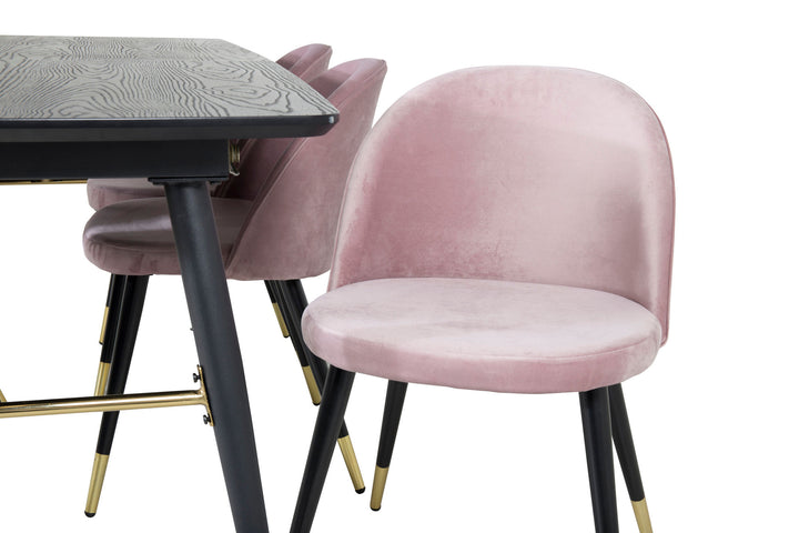 Venture Home Gold Extention table - 180/220*85*H76 Black Veneer - Black legs - Brass details+Velvet Dining Chair Brass - Pink / Black_6