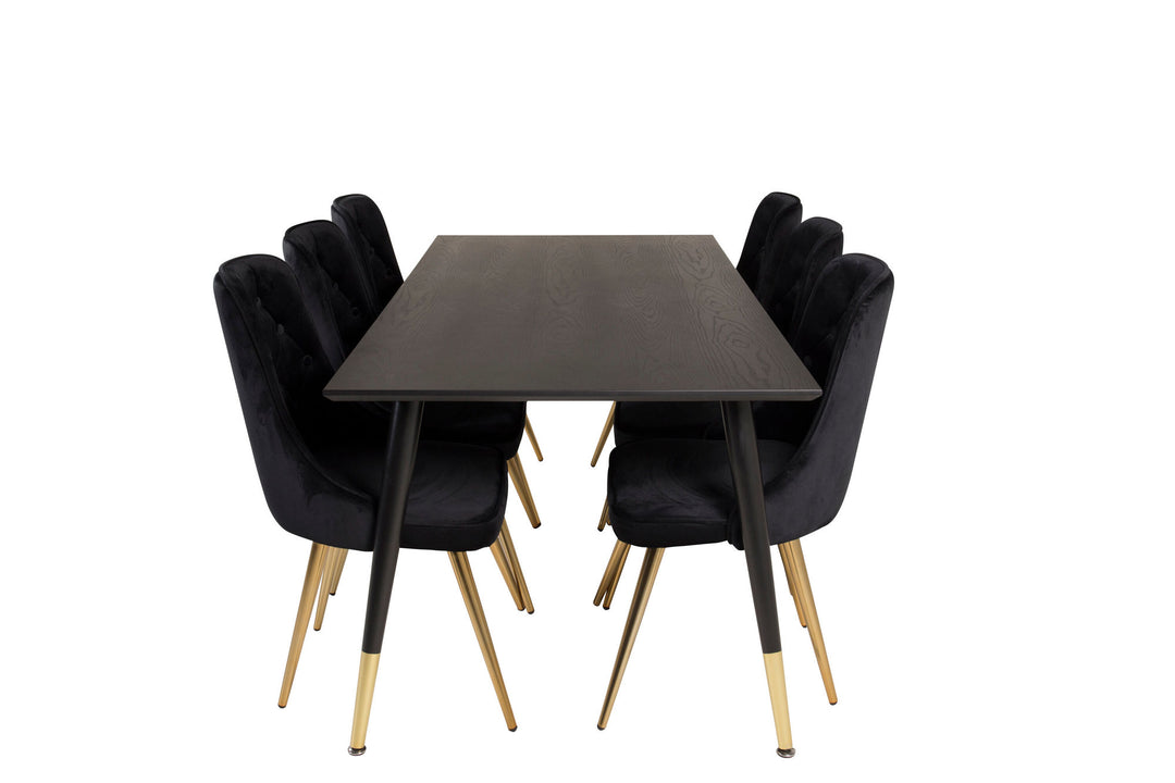 Venture Home Dipp Dining Table - 180*90cm - Black Veneer / black legs w brass dipp - Velvet Deluxe Chair - Black/Matt Brass Leg 6