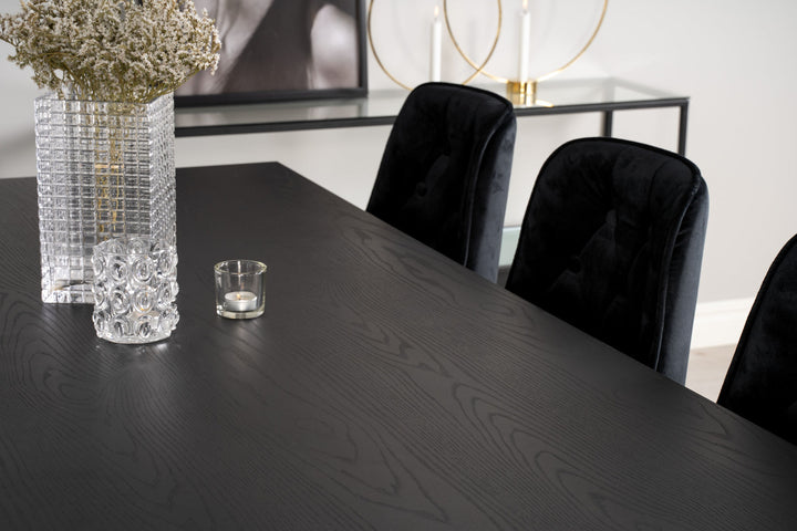 Venture Home Dipp Dining Table - 180*90cm - Black Veneer / black legs w brass dipp - Velvet Deluxe Chair - Black/Matt Brass Leg 6