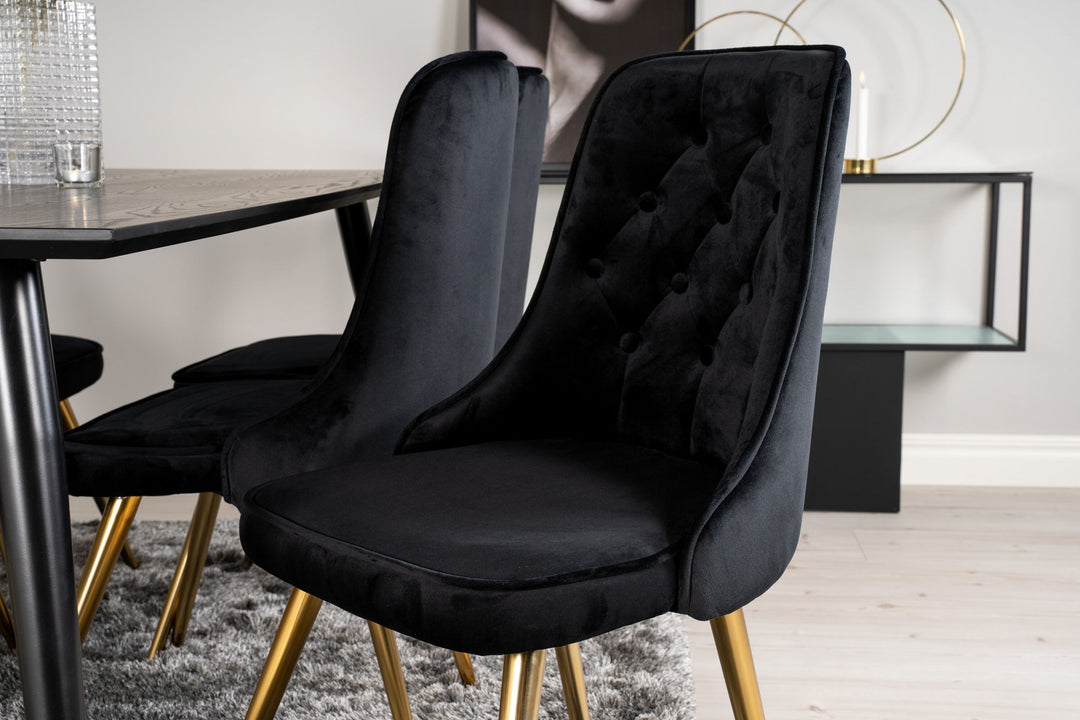 Venture Home Dipp Dining Table - 180*90cm - Black Veneer / black legs w brass dipp - Velvet Deluxe Chair - Black/Matt Brass Leg 6