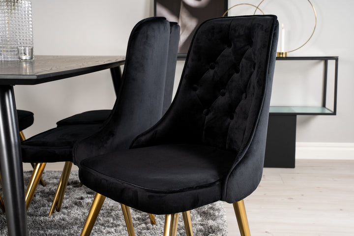 Venture Home Dipp Dining Table - 180*90cm - Black Veneer / black legs w brass dipp - Velvet Deluxe Chair - Black/Matt Brass Leg 6