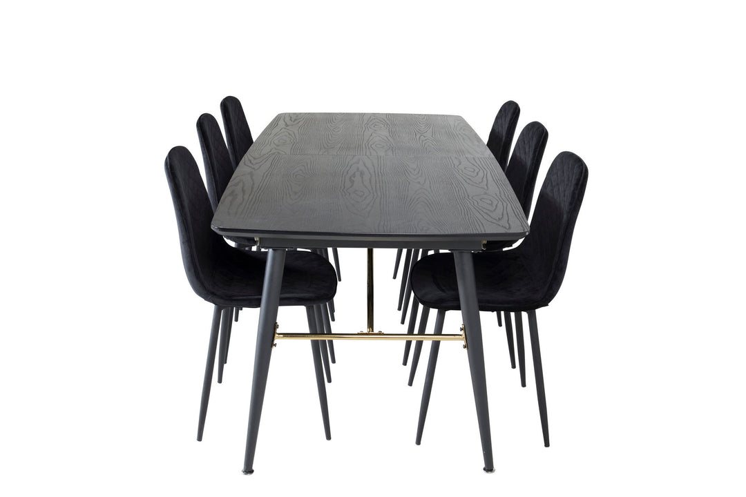 Venture Home Gold Extention table - 180/220*85*H76 Black Veneer - Black legs - Brass details+Polar Diamond Dining Chair - Black Legs - Black Velvet_6