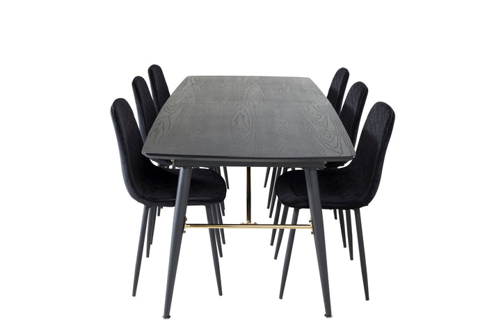 Venture Home Gold Extention table - 180/220*85*H76 Black Veneer - Black legs - Brass details+Polar Diamond Dining Chair - Black Legs - Black Velvet_6