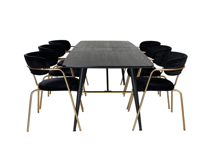 Venture Home Gold Extention table - 180/220*85*H76 Black Veneer - Black legs - Brass details - Arrow armchair - Brass Legs - Black Velvet 6