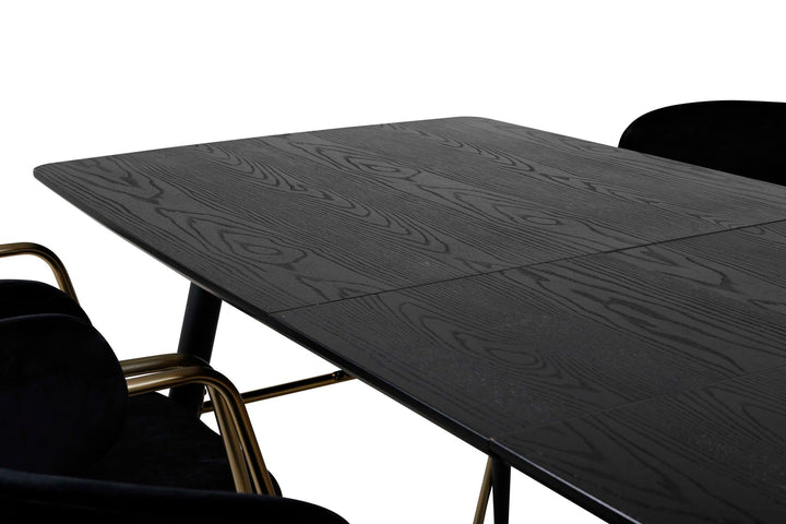 Venture Home Gold Extention table - 180/220*85*H76 Black Veneer - Black legs - Brass details - Arrow armchair - Brass Legs - Black Velvet 6