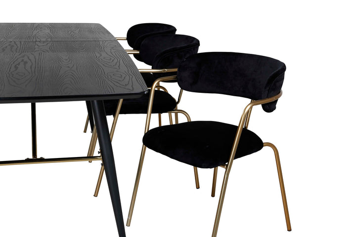 Venture Home Gold Extention table - 180/220*85*H76 Black Veneer - Black legs - Brass details - Arrow armchair - Brass Legs - Black Velvet 6