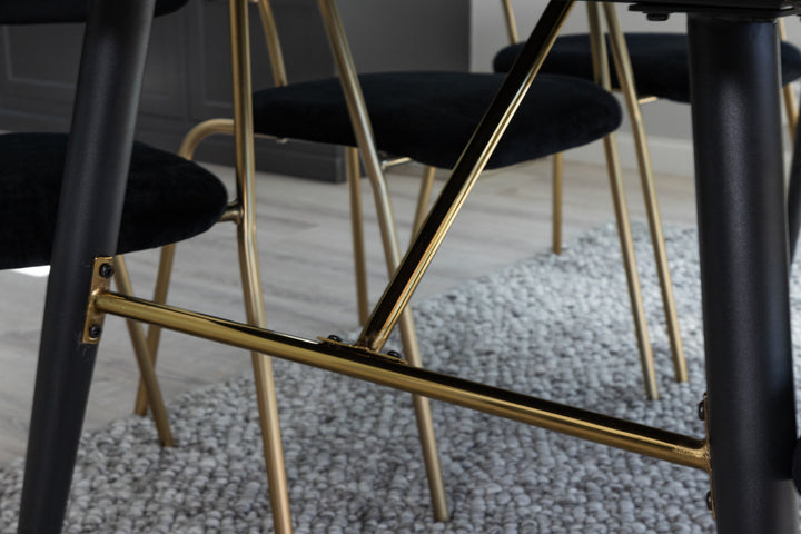 Venture Home Gold Extention table - 180/220*85*H76 Black Veneer - Black legs - Brass details - Arrow armchair - Brass Legs - Black Velvet 6