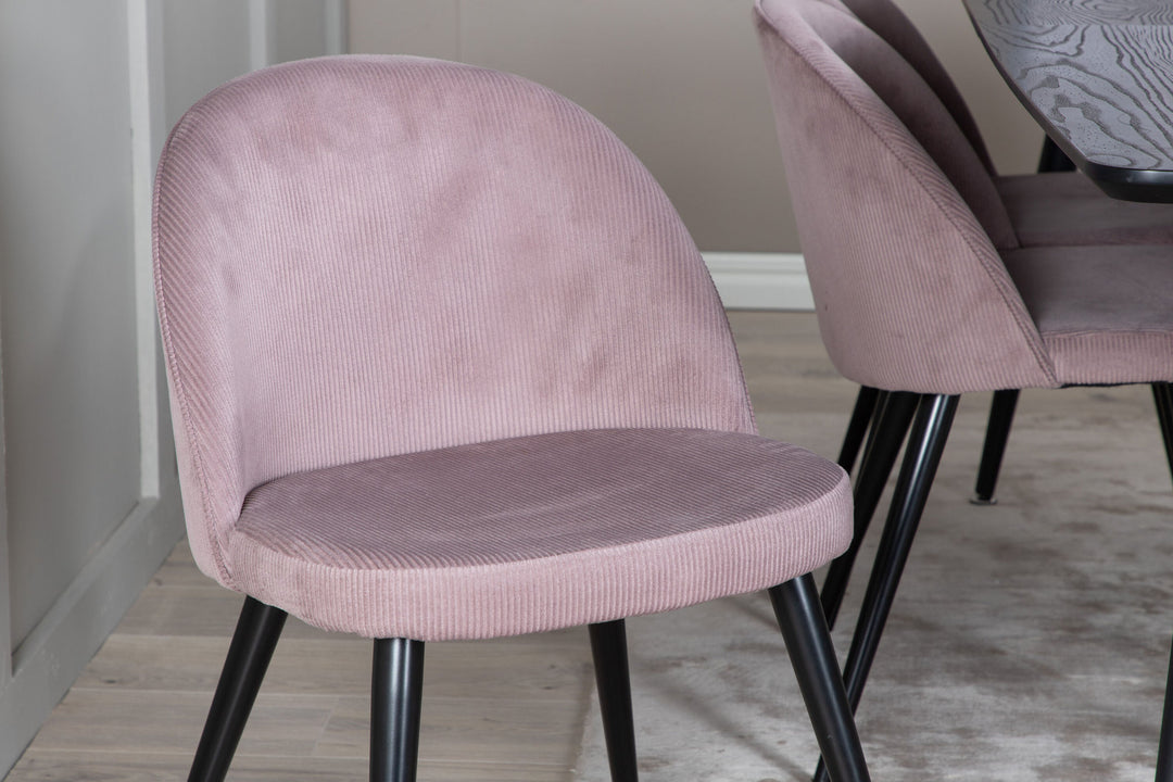 Venture Home Gold Extention table - 180/220*85*H76 Black Veneer - Black legs - Brass details+Velvet Dining Chair Corduroy - Pink / Black_6