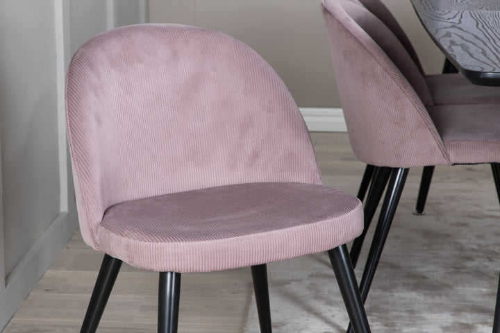 Venture Home Gold Extention table - 180/220*85*H76 Black Veneer - Black legs - Brass details+Velvet Dining Chair Corduroy - Pink / Black_6