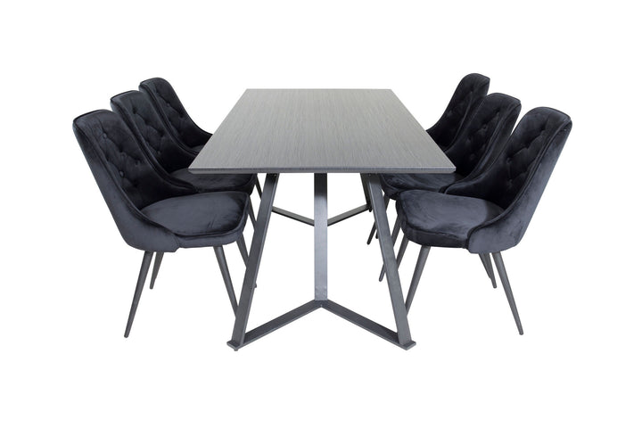 Venture Home Marina Dining Table - Black top / Black Legs +Velvet Deluxe Dining Chair - Black / Black_6