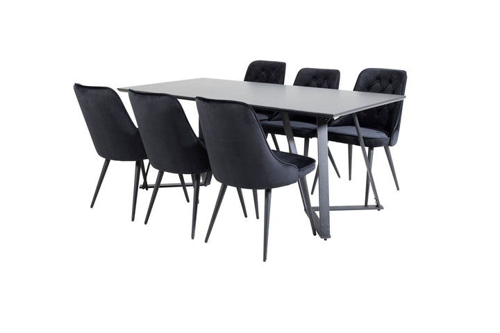 Venture Home Marina Dining Table - Black top / Black Legs +Velvet Deluxe Dining Chair - Black / Black_6
