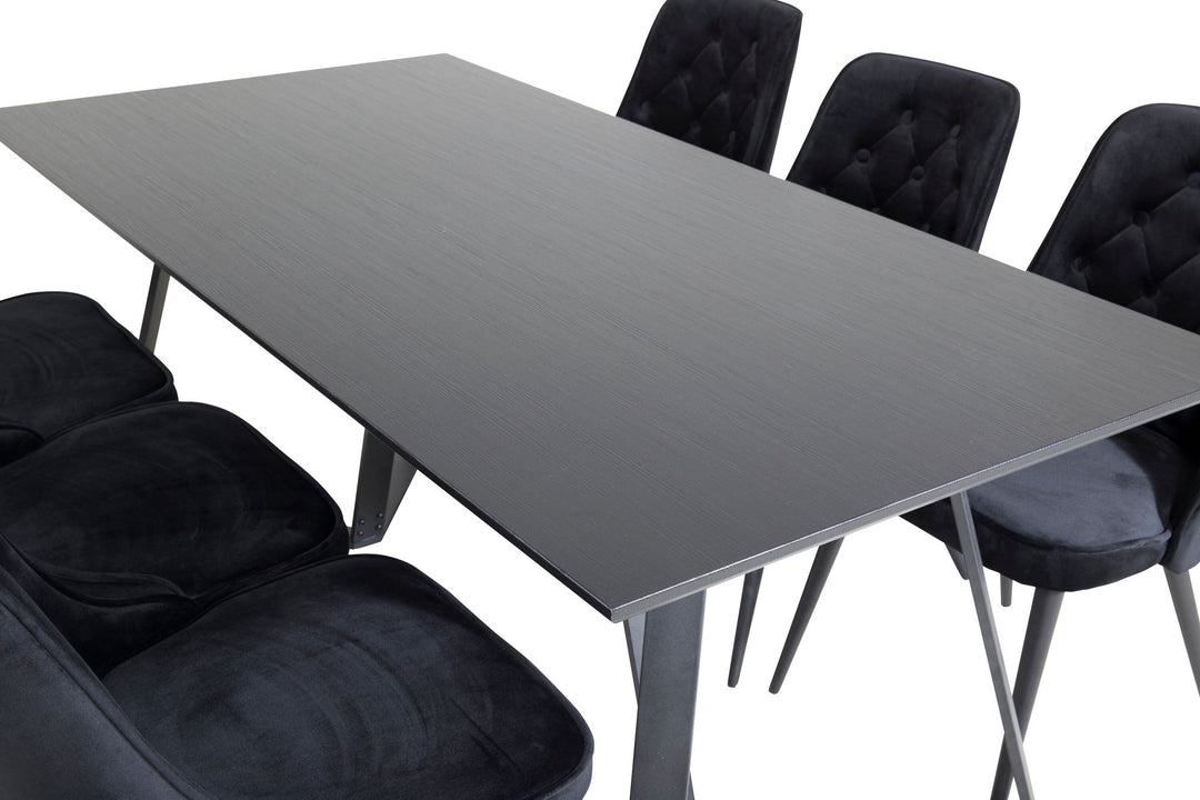 Venture Home Marina Dining Table - Black top / Black Legs +Velvet Deluxe Dining Chair - Black / Black_6