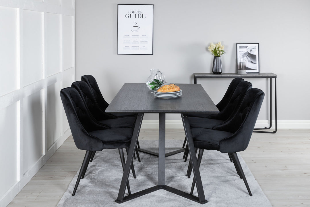 Venture Home Marina Dining Table - Black top / Black Legs +Velvet Deluxe Dining Chair - Black / Black_6