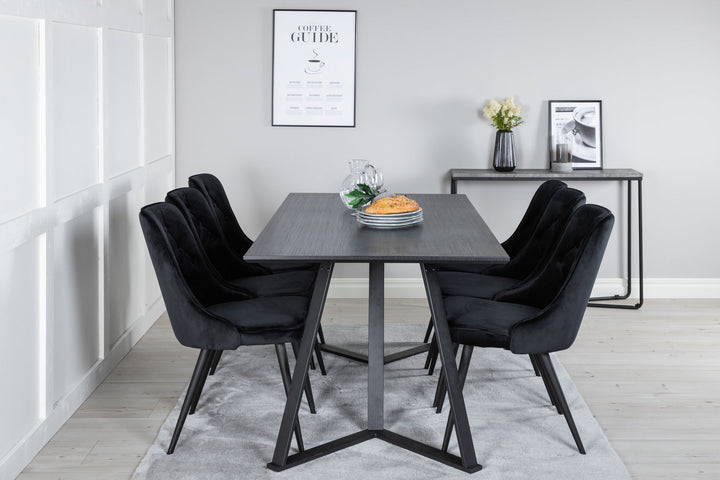Venture Home Marina Dining Table - Black top / Black Legs +Velvet Deluxe Dining Chair - Black / Black_6