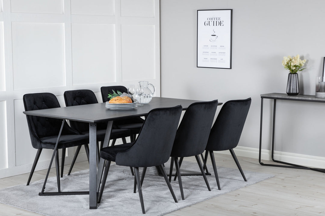 Venture Home Marina Dining Table - Black top / Black Legs +Velvet Deluxe Dining Chair - Black / Black_6