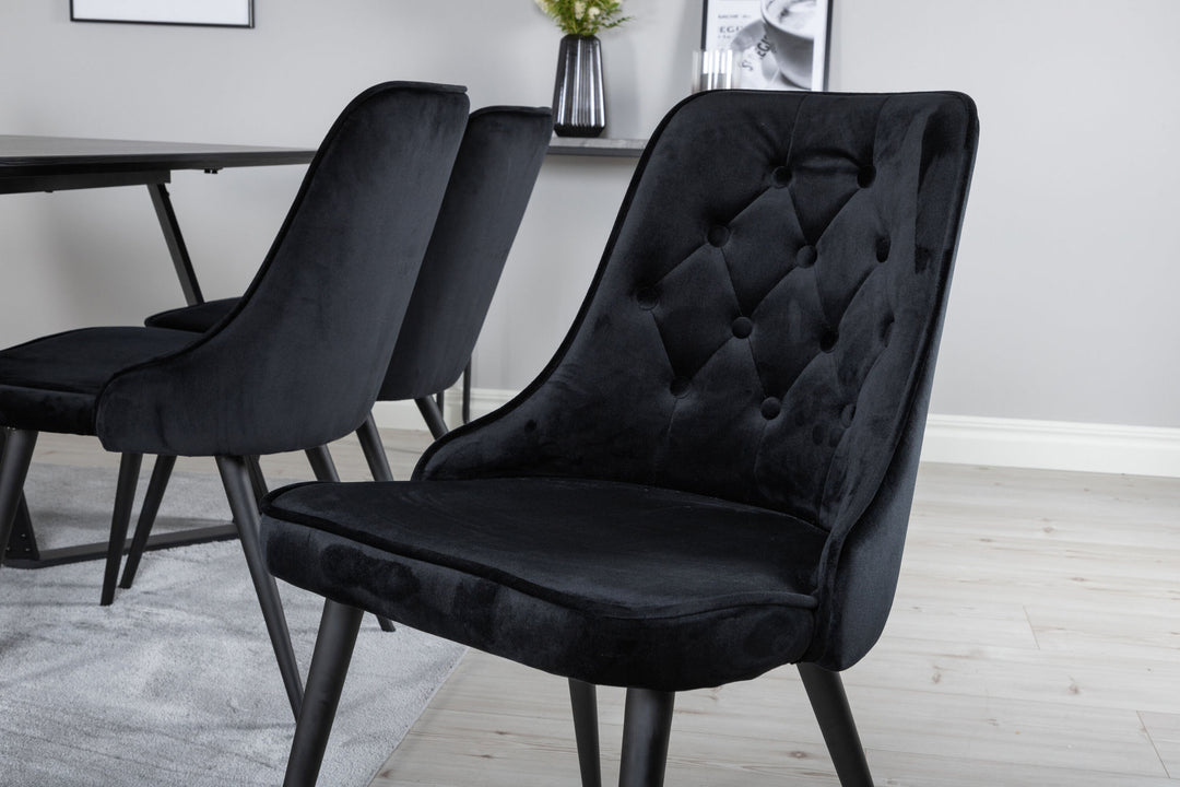 Venture Home Marina Dining Table - Black top / Black Legs +Velvet Deluxe Dining Chair - Black / Black_6