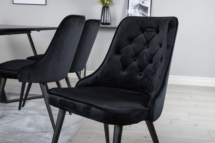 Venture Home Marina Dining Table - Black top / Black Legs +Velvet Deluxe Dining Chair - Black / Black_6