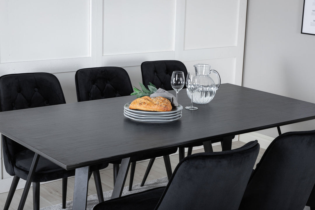 Venture Home Marina Dining Table - Black top / Black Legs +Velvet Deluxe Dining Chair - Black / Black_6