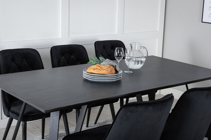 Venture Home Marina Dining Table - Black top / Black Legs +Velvet Deluxe Dining Chair - Black / Black_6