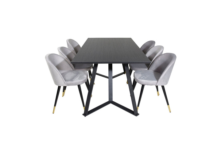 Venture Home Marina Dining Table - Black top / Black Legs +Velvet Dining Chair Brass - Light Grey / Black_6