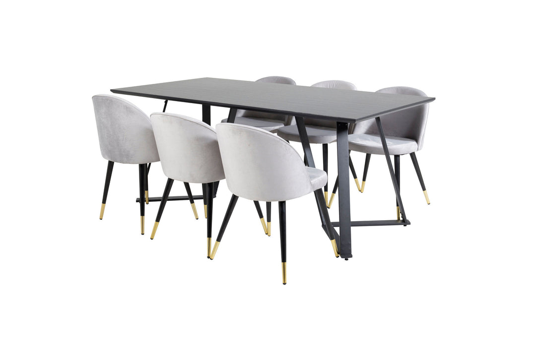 Venture Home Marina Dining Table - Black top / Black Legs +Velvet Dining Chair Brass - Light Grey / Black_6