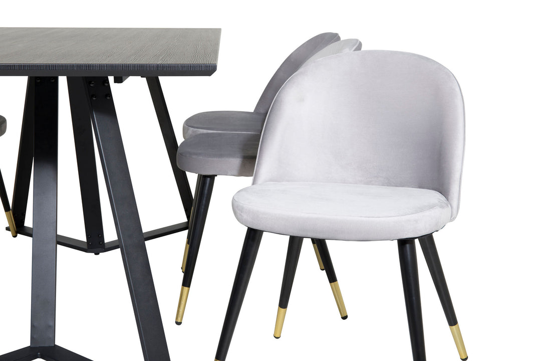 Venture Home Marina Dining Table - Black top / Black Legs +Velvet Dining Chair Brass - Light Grey / Black_6