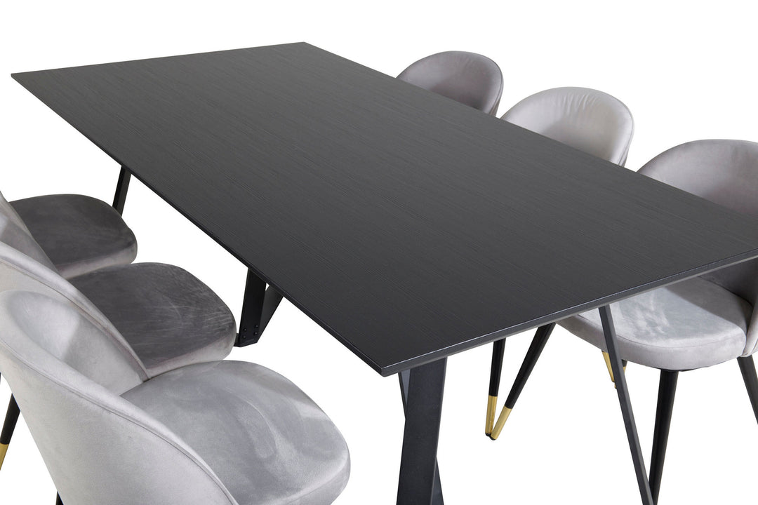 Venture Home Marina Dining Table - Black top / Black Legs +Velvet Dining Chair Brass - Light Grey / Black_6