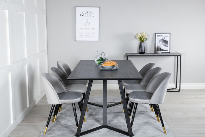 Venture Home Marina Dining Table - Black top / Black Legs +Velvet Dining Chair Brass - Light Grey / Black_6