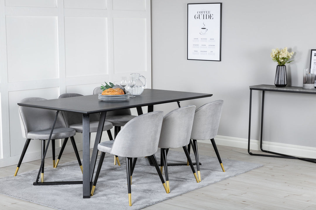 Venture Home Marina Dining Table - Black top / Black Legs +Velvet Dining Chair Brass - Light Grey / Black_6