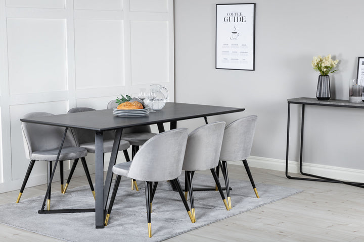 Venture Home Marina Dining Table - Black top / Black Legs +Velvet Dining Chair Brass - Light Grey / Black_6