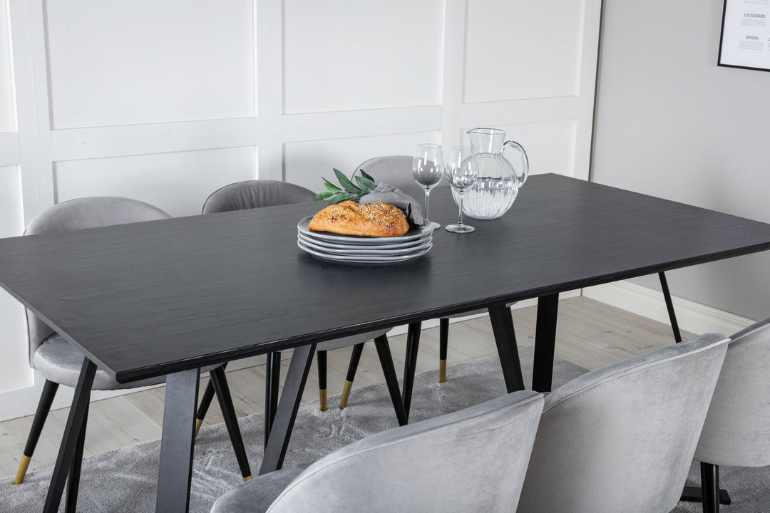 Venture Home Marina Dining Table - Black top / Black Legs +Velvet Dining Chair Brass - Light Grey / Black_6
