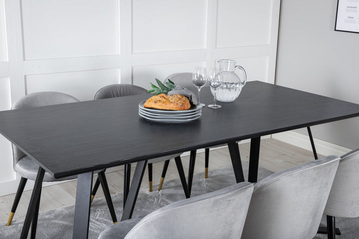 Venture Home Marina Dining Table - Black top / Black Legs +Velvet Dining Chair Brass - Light Grey / Black_6