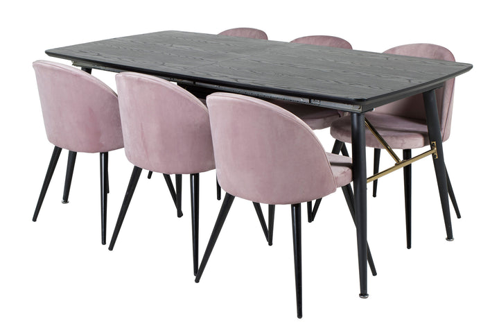 Venture Home Gold Extention table - 180/220*85*H76 Black Veneer - Black legs - Brass details+Velvet Dining Chair - Pink / Black_6
