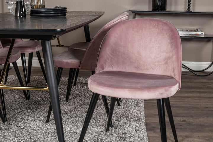 Venture Home Gold Extention table - 180/220*85*H76 Black Veneer - Black legs - Brass details+Velvet Dining Chair - Pink / Black_6