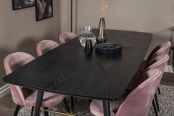 Venture Home Gold Extention table - 180/220*85*H76 Black Veneer - Black legs - Brass details+Velvet Dining Chair - Pink / Black_6