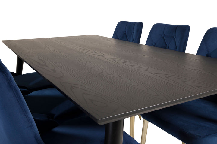 Venture Home Dipp Dining Table - 180*90cm - Black Veneer / black legs w brass dipp - Velvet Deluxe Chair - Blue/Matt Brass Leg 6