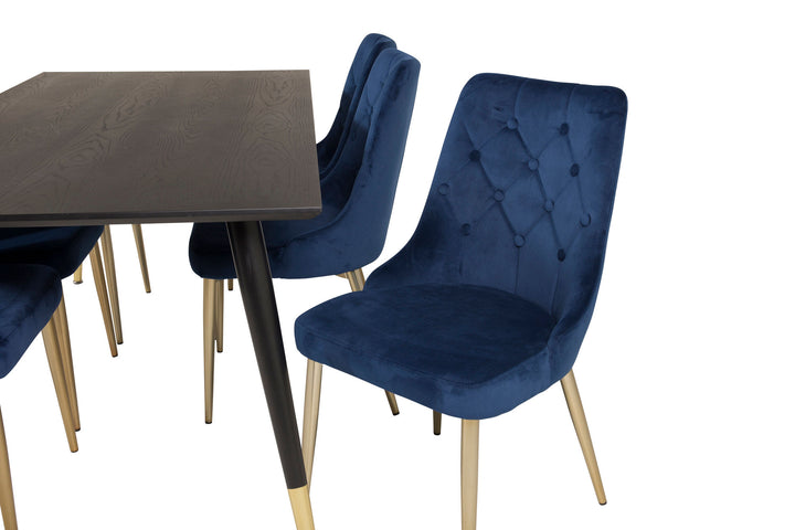 Venture Home Dipp Dining Table - 180*90cm - Black Veneer / black legs w brass dipp - Velvet Deluxe Chair - Blue/Matt Brass Leg 6
