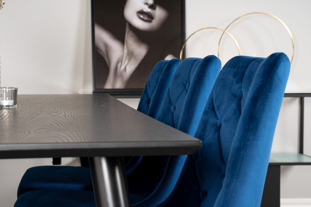 Venture Home Dipp Dining Table - 180*90cm - Black Veneer / black legs w brass dipp - Velvet Deluxe Chair - Blue/Matt Brass Leg 6